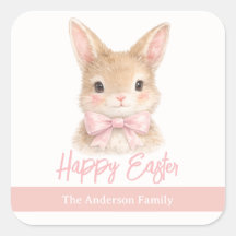 Watercolor Rabbit with Pink Bow| Cute Easter Bunny