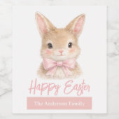 Watercolor Rabbit with Pink Bow| Cute Easter Bunny ワインラベル (シングルラベル)