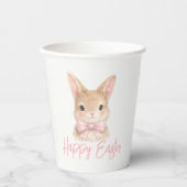 Watercolor Rabbit with Pink Bow| Cute Easter Bunny 紙コップ (正面)