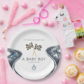 Watercolor Race Car Baby Boy Shower Paper Plate ペーパープレート (パーティー)