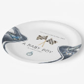 Watercolor Race Car Baby Boy Shower Paper Plate ペーパープレート (アングル)