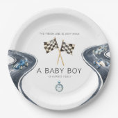 Watercolor Race Car Baby Boy Shower Paper Plate ペーパープレート (正面)