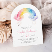 Watercolor Rainbow Baby Shower whimsical Arch 招待状