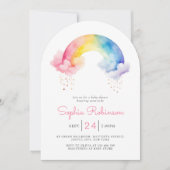 Watercolor Rainbow Baby Shower whimsical Arch 招待状 (正面)