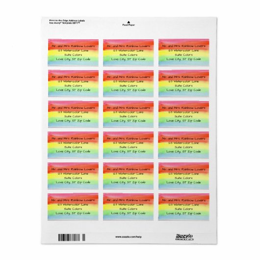 Watercolor Rainbow Custom Address Labels ラベル (フルシート)