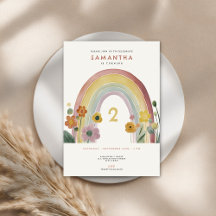 Watercolor Rainbow Flowers 2nd Birthday Party