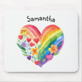 Watercolor Rainbow Heart & Flowers Personalized マウスパッド (正面)