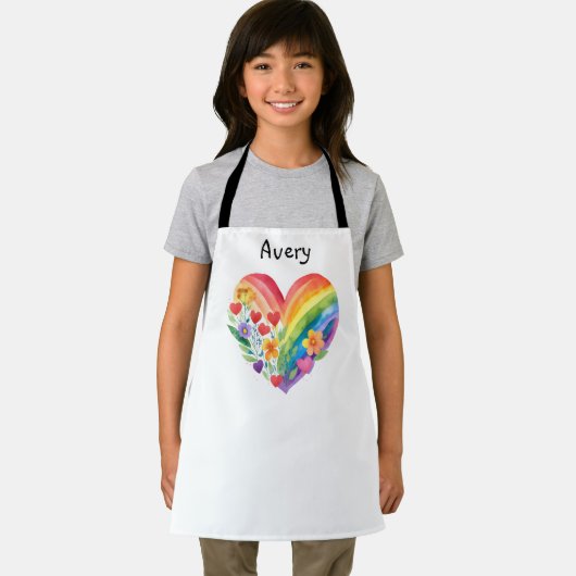 Watercolor Rainbow Heart Personalized エプロン (インサイチュ)