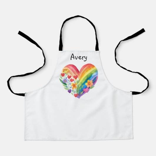 Watercolor Rainbow Heart Personalized エプロン (正面)