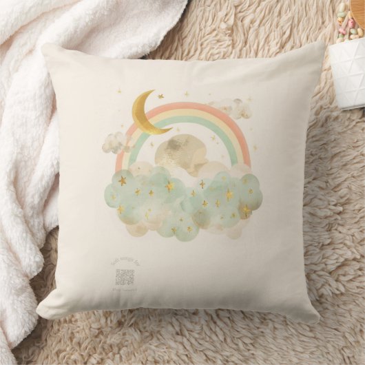 Watercolor Rainbow Nursery Pillow | Crescent Moon クッション (ブランケット)