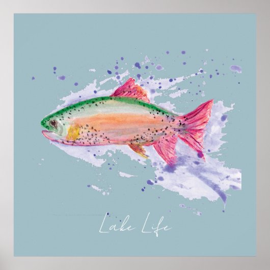Watercolor Rainbow Trout Lake Life ポスター (正面)