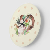 Watercolor Ram Skull and Succulents ラージ壁時計 (傾斜)