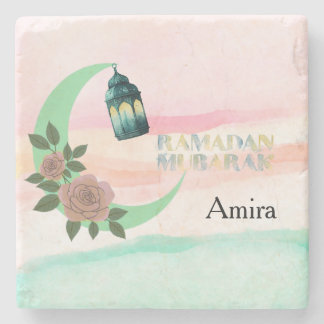 Watercolor Ramadan – Crescent Moon  ストーンコースター
