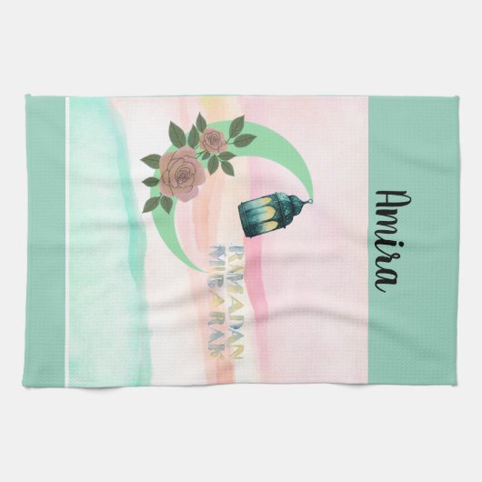 Watercolor Ramadan Crescent Moon – Customizable キッチンタオル (横)