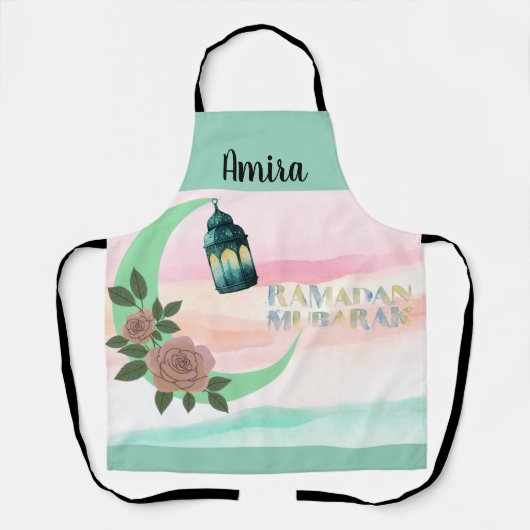 Watercolor Ramadan Kitchen Apron – Customizable エプロン (正面)