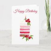 Watercolor Raspberry Cake Birthday Card カード (正面)