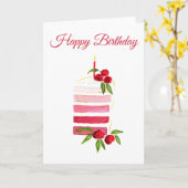 Watercolor Raspberry Cake Birthday Card カード (黄色い花)