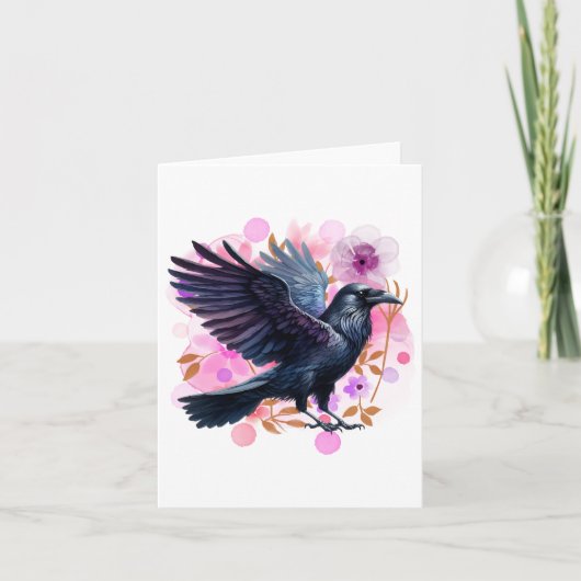 Watercolor Raven Blank ノートカード (正面)