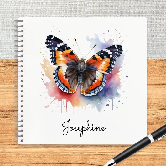Watercolor Red Admiral Butterfly Personalized ノートブック