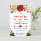 Watercolor Red and Yellow Roses 21st birthday 招待状 (スタンド正面)