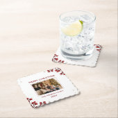 Watercolor Red Berry Winter Wreath Family Photo ペーパーコースター (インサイチュ)