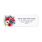 Watercolor Red Blue Floral Bouquet Patriotic  ラベル (正面)