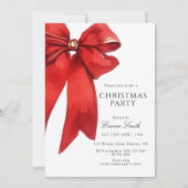 Watercolor Red Bow Christmas Party Invitation 招待状 (正面)