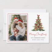 Watercolor Red Bow Christmas Tree Photo シーズンカード (正面)