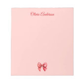 Watercolor Red Bow Valentines Day Personalized ノートパッド (正面)