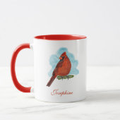 Watercolor Red Cardinal Bird With Name マグカップ (左)