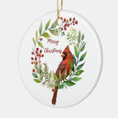 Watercolor Red Cardinal Bird Wreath Christmas セラミックオーナメント (左)
