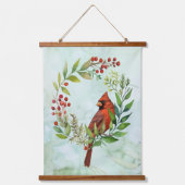Watercolor Red Cardinal Bird Wreath Christmas 吊り下げ型タペストリー (正面)