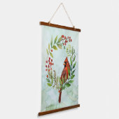 Watercolor Red Cardinal Bird Wreath Christmas 吊り下げ型タペストリー (傾斜あり)