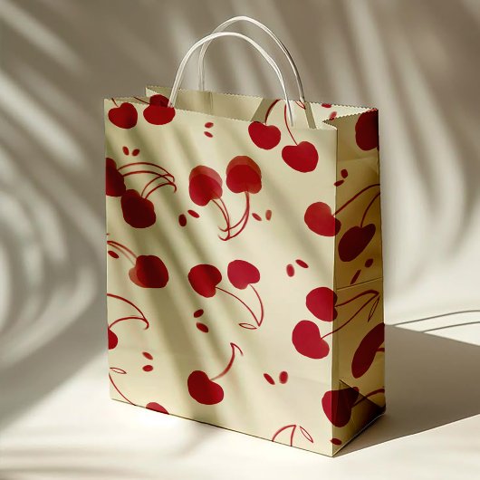 Watercolor Red Cherries – Modern – Valentine ミディアムペーパーバッグ