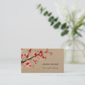 Watercolor Red Cherry Blossoms Kraft Paper 名刺 (スタンド正面)