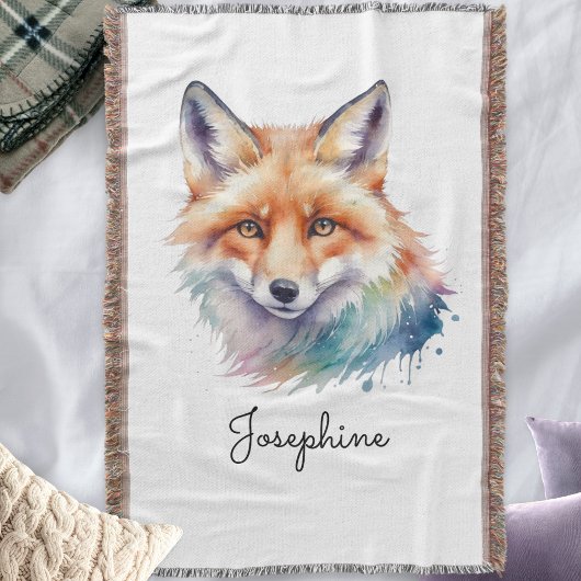 Watercolor Red Fox Whimsical Art Personalized   スローブランケット