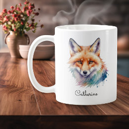 Watercolor Red Fox Wildlife Animal Personalized コーヒーマグカップ