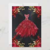 Watercolor Red & Gold Glitter Dress Quinceanera 招待状 (裏面)