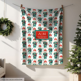 Watercolor red green Christmas nutcrackers blanket フリースブランケット