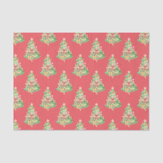 Watercolor Red & Green Coquette Christmas Tree 薄葉紙 (正面)
