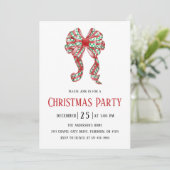 Watercolor Red Green Plaid Bow Christmas Party  招待状 (スタンド正面)