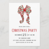 Watercolor Red Green Plaid Bow Christmas Party  招待状 (正面)