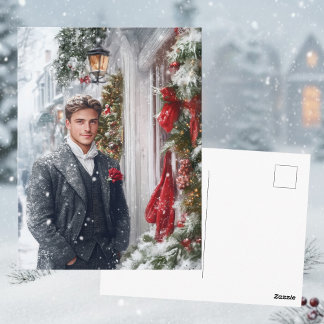 Watercolor Red Hallmark Victorian Winter Holiday ポストカード