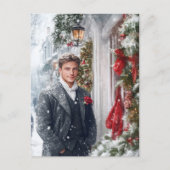 Watercolor Red Hallmark Victorian Winter Holiday ポストカード (正面)