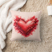 Watercolor Red Heart Splash Throw Pillow  クッション (ブランケット)