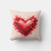 Watercolor Red Heart Splash Throw Pillow  クッション (正面)