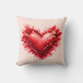 Watercolor Red Heart Splash Throw Pillow  クッション