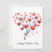 Watercolor Red Hearts Tree Happy Valentine's Day シーズンカード (正面)
