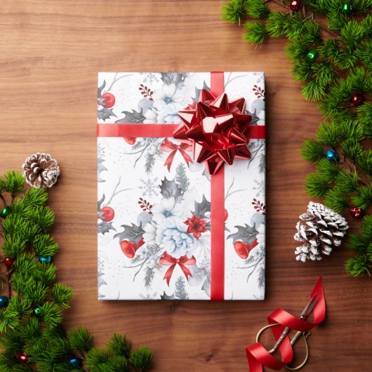 Watercolor Red Ice Blue Christmas Pattern ラッピングペーパー (クリスマスギフト)