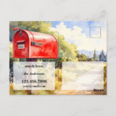 Watercolor Red Mailbox New Home Moving ポストカード (裏面)